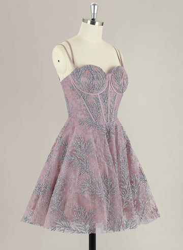 Ball-Gown/Princess Spaghetti Straps Short Sequin Homecoming Dress